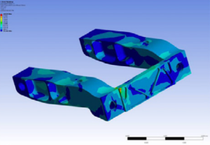 Assembly simulation of the prosthetic forefoot sides and crossbeam under maximum user loading against the dorsiflexion hard stop loading configuration